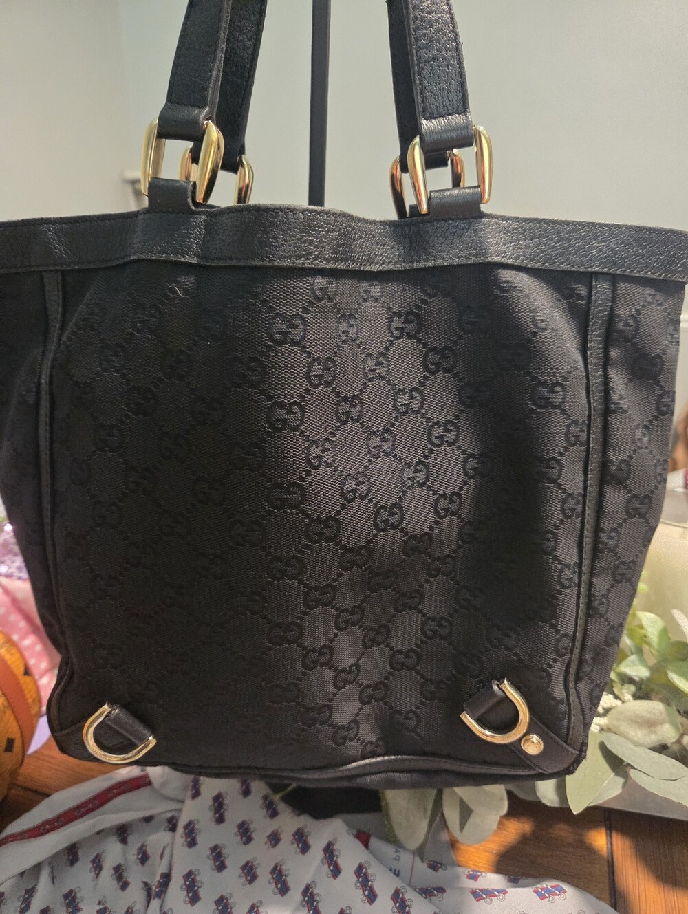 Gucci Black Monogram Tote Bag with Gold Hardware - Picture 13 of 16